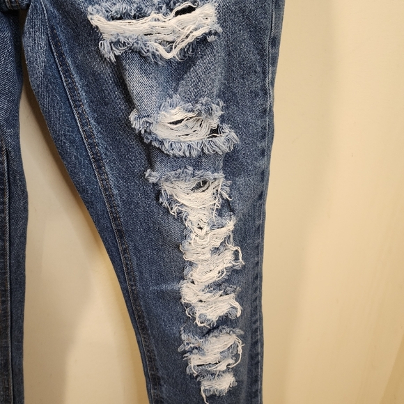Vanilla Star 90s Boyfriend Straight Leg Medium Blue Jeans Distressing Size 3 - Picture 9 of 13